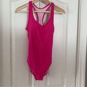 ** NWT** NICOLE MILLER one piece razor back solid pink bathing suit Size…